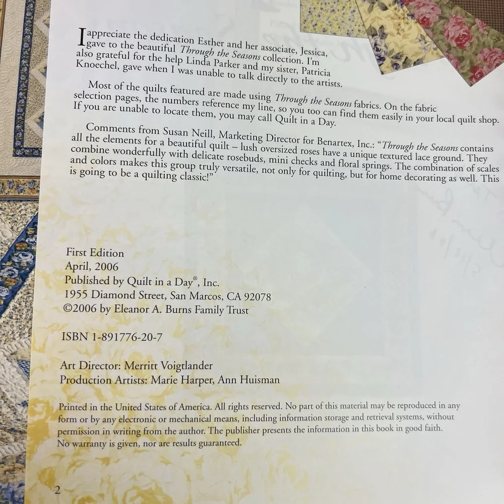 Quilts Through the Seasons Quilt Patterns Eleanor Burns Hardcover Book
